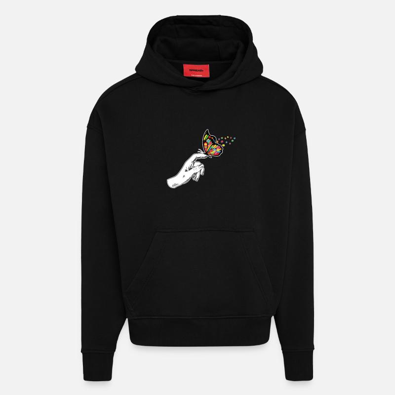 Sensibilisation à l’autisme des papillons - Sweat à capuche bio épais oversize fabriqué en UE - SOLID BLACK