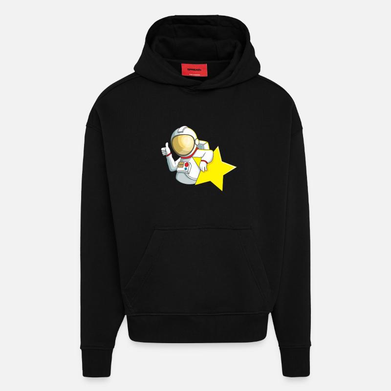 Étoile astronaute - Sweat à capuche bio épais oversize fabriqué en UE - SOLID BLACK