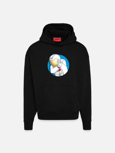 Astronaute timide - Sweat à capuche bio épais oversize fabriqué en UE - SOLID BLACK