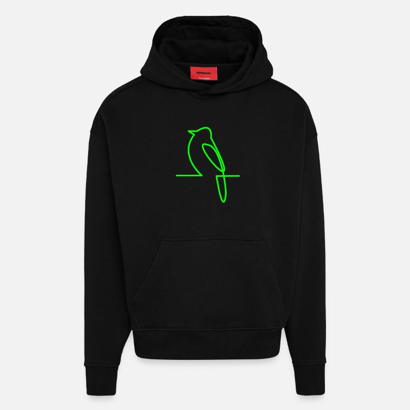 Dessin linéaire d’oiseau lumineux - Sweat à capuche bio épais oversize fabriqué en UE - SOLID BLACK
