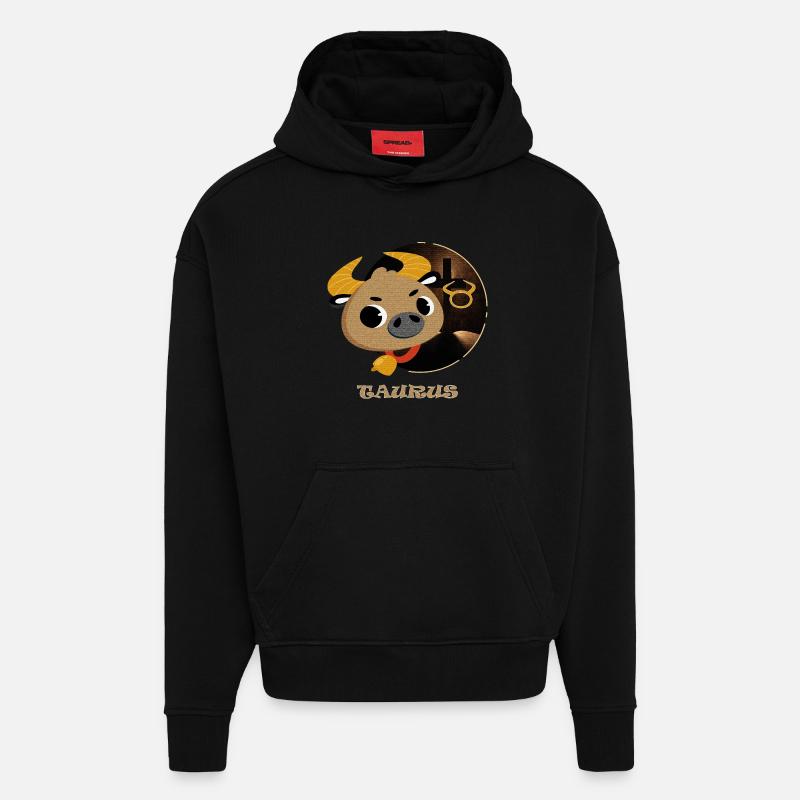 Signe du zodiaque Taureau - Sweat à capuche bio épais oversize fabriqué en UE - SOLID BLACK