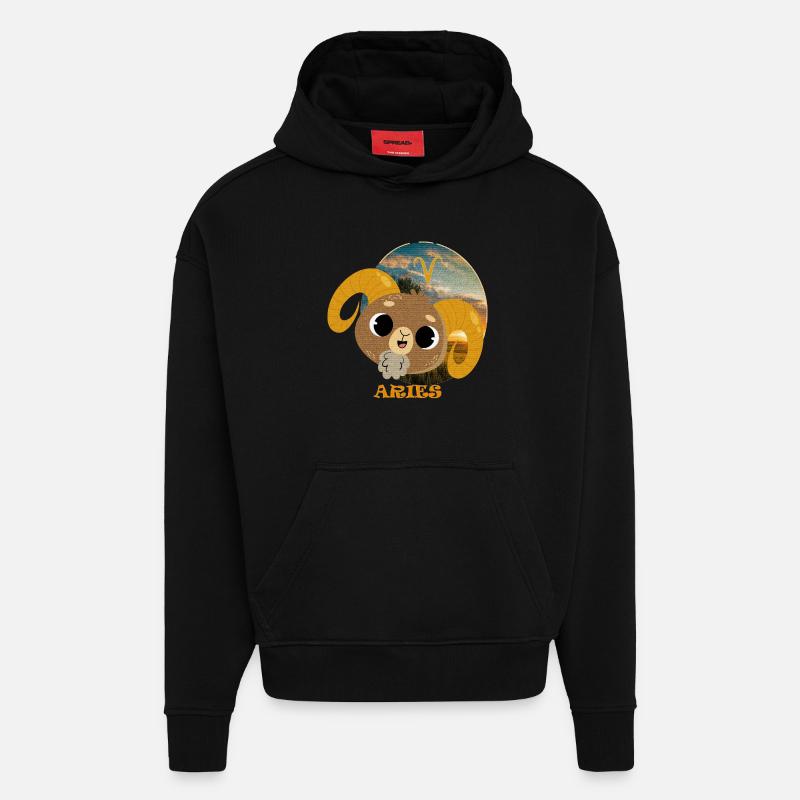 Signe du zodiaque Bélier - Sweat à capuche bio épais oversize fabriqué en UE - SOLID BLACK