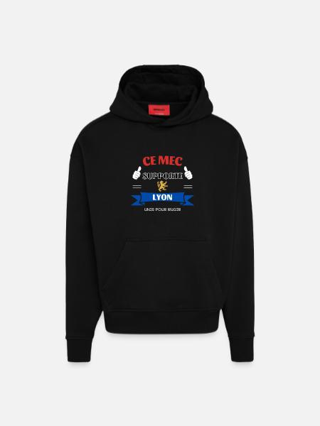 Ce mec supporte Lyon - Sweat à capuche bio épais oversize fabriqué en UE - SOLID BLACK