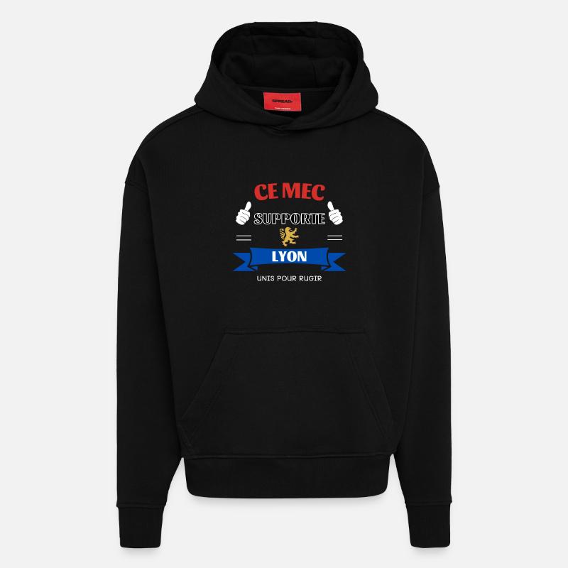 Ce mec supporte Lyon - Sweat à capuche bio épais oversize fabriqué en UE - SOLID BLACK