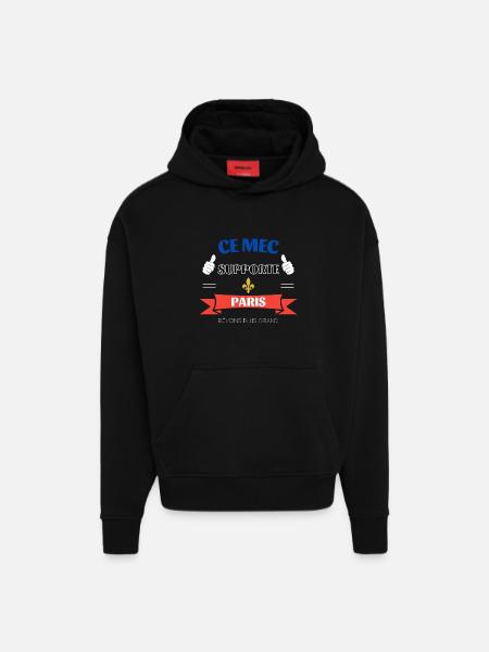 Ce mec supporte Paris - Sweat à capuche bio épais oversize fabriqué en UE - SOLID BLACK