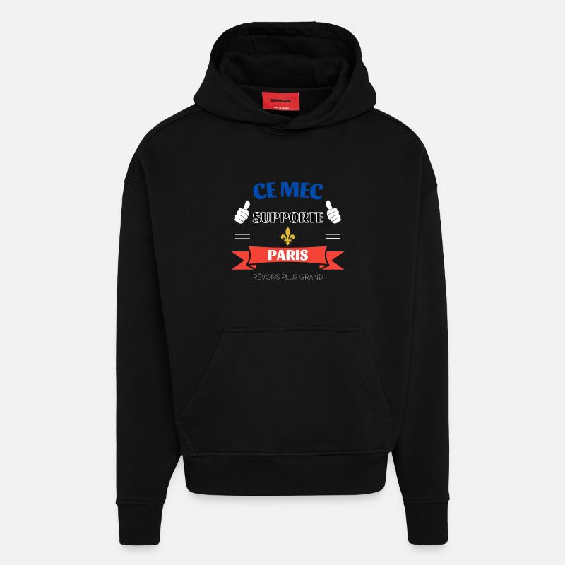 Ce mec supporte Paris - Sweat à capuche bio épais oversize fabriqué en UE - SOLID BLACK