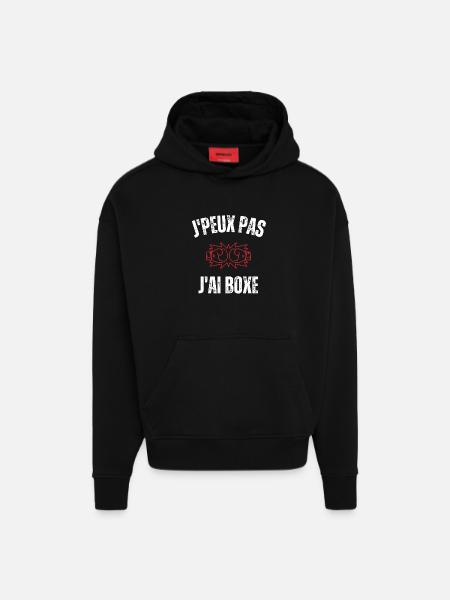 Je peux pas j'ai boxe - Sweat à capuche bio épais oversize fabriqué en UE - SOLID BLACK