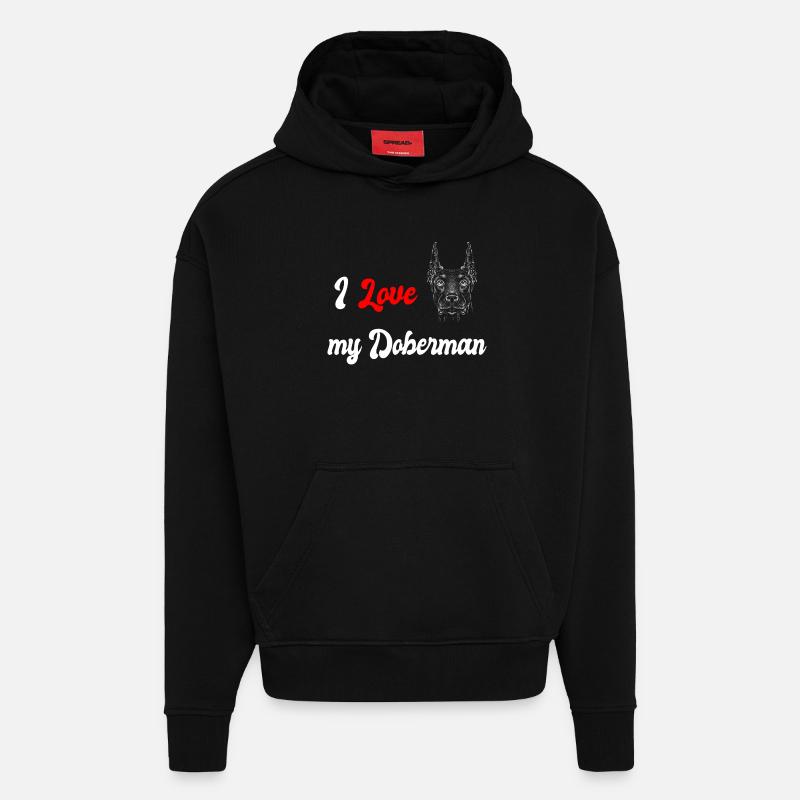 J'adore mon Doberman - Sweat à capuche bio épais oversize fabriqué en UE - SOLID BLACK