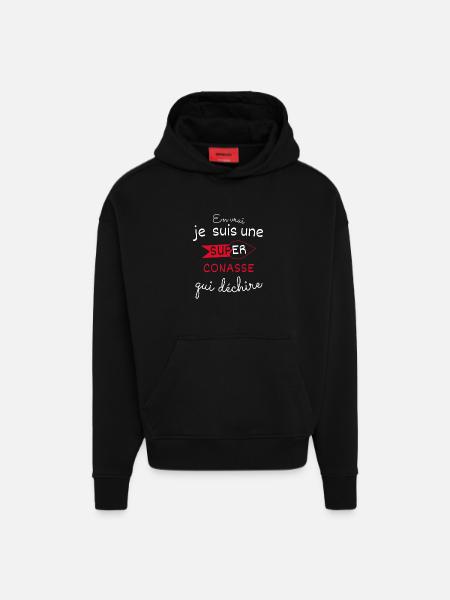 Super-Conasse qui Déchire - Sweat à capuche bio épais oversize fabriqué en UE - SOLID BLACK