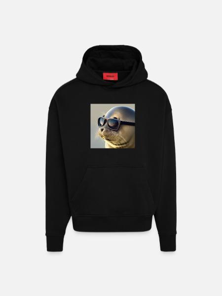 Seal with sunglasses - Hoodie- made by SPREAD  - SOLID BLACK