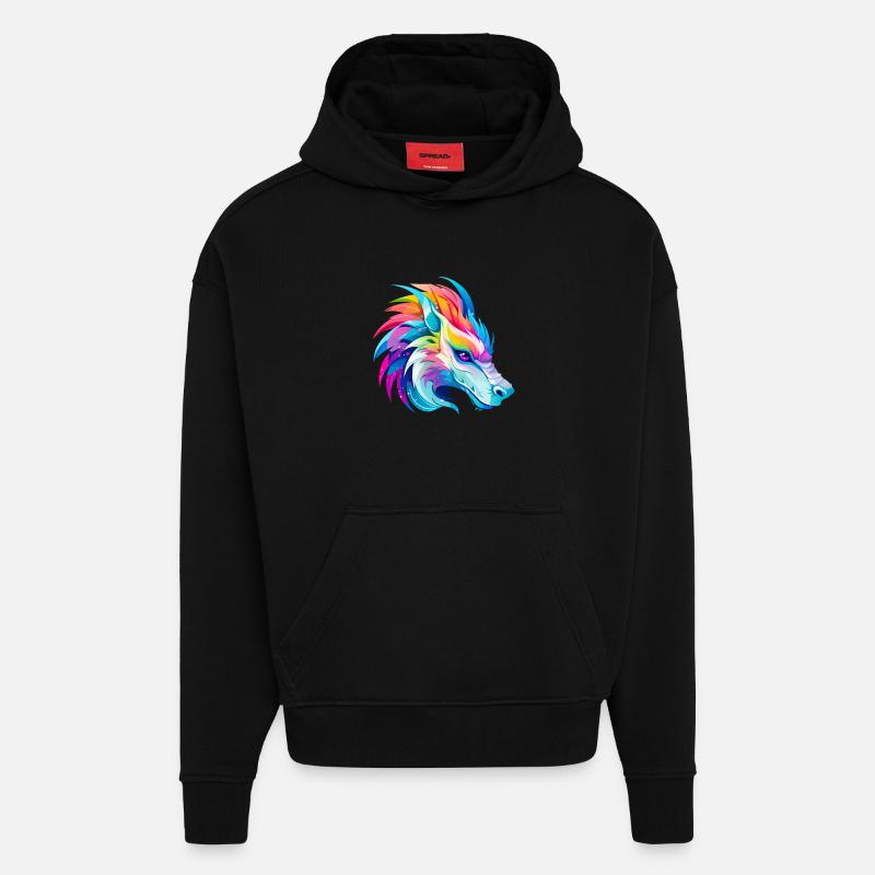 Rainbow Dragon Head - Hoodie- made by SPREAD  - SOLID BLACK