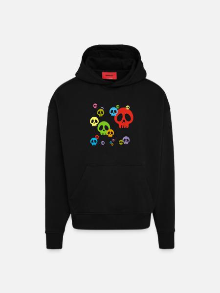 Mehrfarbiger Manga-Schädel - Hoodie- made by SPREAD - SOLID BLACK