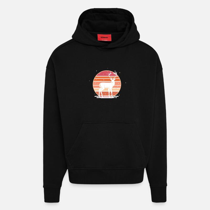 Retro Sunset Deer - Hoodie- made by SPREAD  - SOLID BLACK