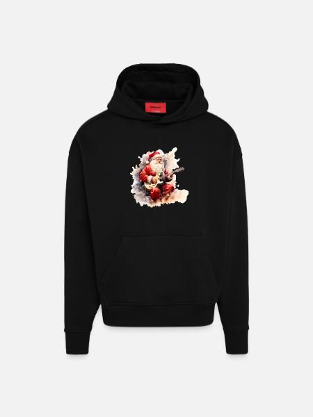 Aquarelle avec guitare - Sweat à capuche bio épais oversize fabriqué en UE - SOLID BLACK