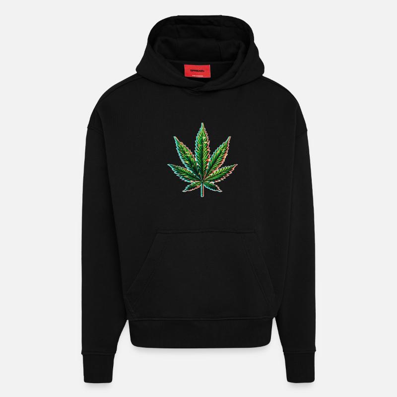 Cannabis Glitch - Hoodie- made by SPREAD  - SOLID BLACK