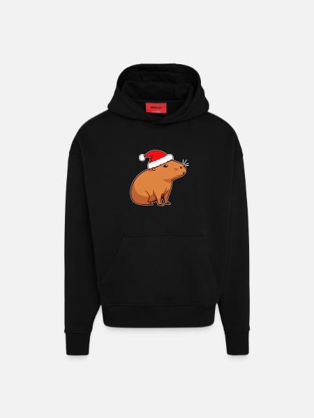Capybara Noël - Sweat à capuche bio épais oversize fabriqué en UE - SOLID BLACK