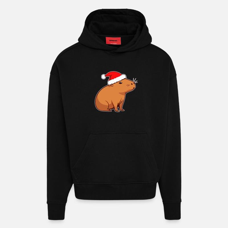 Capybara Noël - Sweat à capuche bio épais oversize fabriqué en UE - SOLID BLACK