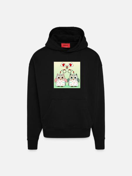 Owl Tea - Hoodie- made by SPREAD  - SOLID BLACK