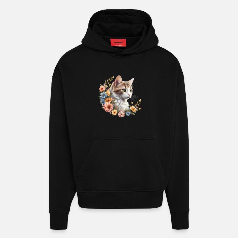 Patte de velours splendeur florale - Sweat à capuche bio épais oversize fabriqué en UE - SOLID BLACK