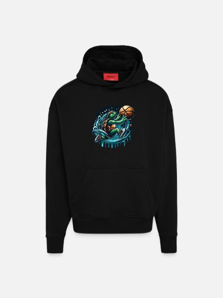 Basketball Turtle Dunking Gift - Hoodie- made by SPREAD - SOLID BLACK