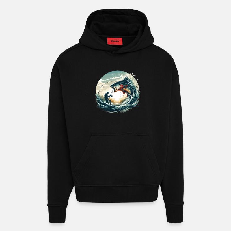 Pêche pêcheur dynamique cadeau - Sweat à capuche bio épais oversize fabriqué en UE - SOLID BLACK
