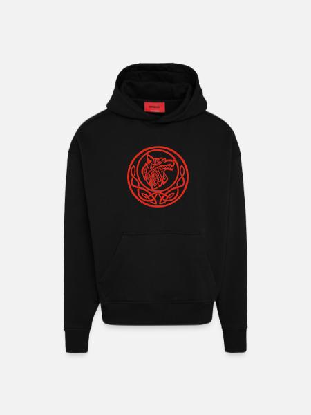 Roter Wolf Mondsymbol - Hoodie- made by SPREAD - SOLID BLACK