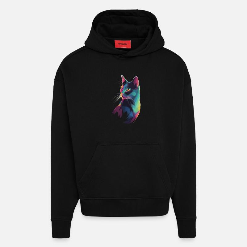 Illustration de Chat stylisé - Sweat à capuche bio épais oversize fabriqué en UE - SOLID BLACK