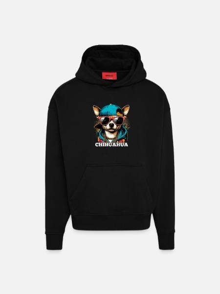 Cool Chihuahua Hund Solglasögon Gåva - Heavyweight Oversized Organic Hoodie Made in EU - SOLID BLACK