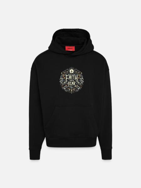 Faith Over Fear Ornament - Hoodie- made by SPREAD - SOLID BLACK