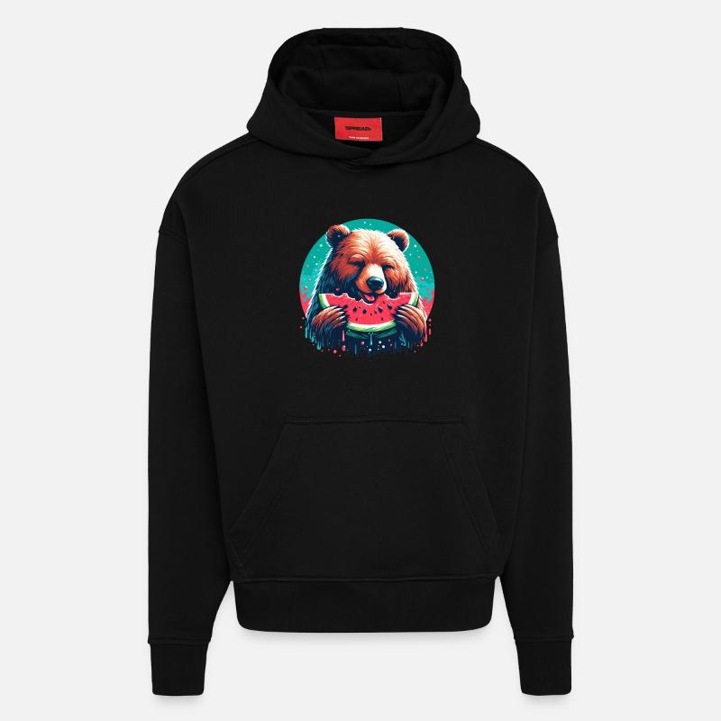 Pastèque ours cadeau délicieux - Sweat à capuche bio épais oversize fabriqué en UE - SOLID BLACK