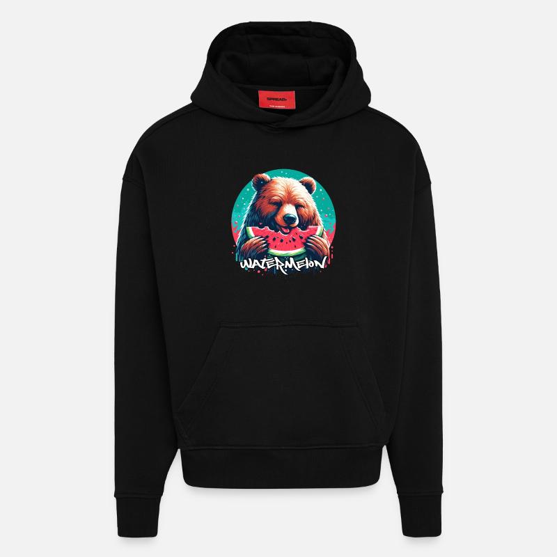Pastèque ours cadeau délicieux - Sweat à capuche bio épais oversize fabriqué en UE - SOLID BLACK