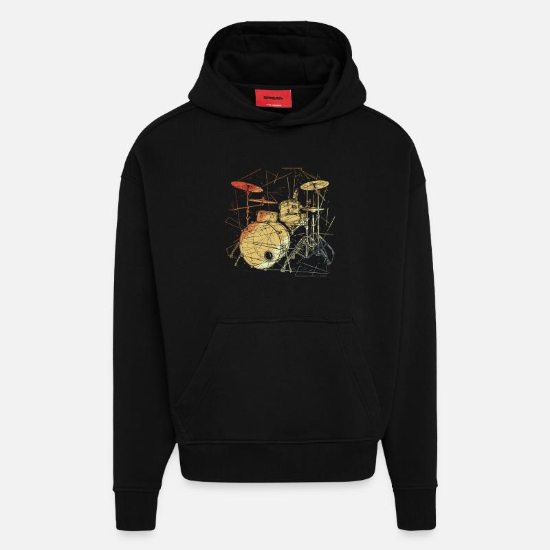 Batterie Retrowave - Sweat à capuche bio épais oversize fabriqué en UE - SOLID BLACK