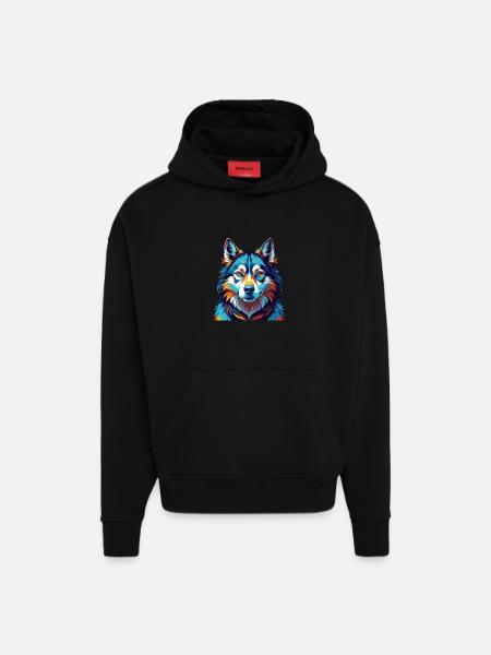 Østsibiriske Laika hunderace tegneserie Kawaii - Heavyweight oversized organic hoodie made in EU - SOLID BLACK