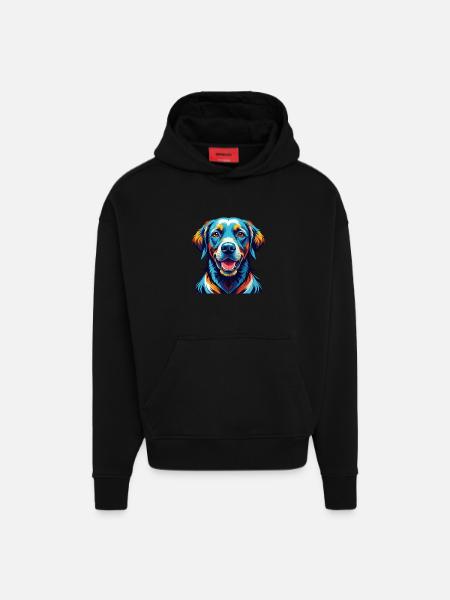 Labrador hundeopdræt farverig tegneserie Kawaii - Heavyweight oversized organic hoodie made in EU - SOLID BLACK