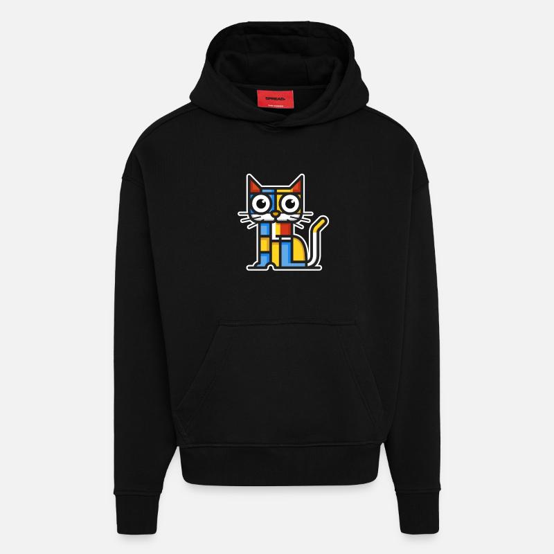 Bunte Illustration einer kubistischen Katze. - Hoodie- made by SPREAD  - SOLID BLACK