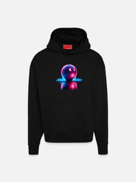 Bowling Retrowave - Sweat à capuche bio épais oversize fabriqué en UE - SOLID BLACK