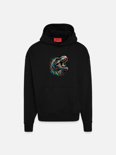 Roaring T-Rex Dinosaur Gift - Hoodie- made by SPREAD - SOLID BLACK