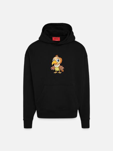 vautour mignon personnage de dessin animé Kawaii Clipart - Sweat à capuche bio épais oversize fabriqué en UE - SOLID BLACK