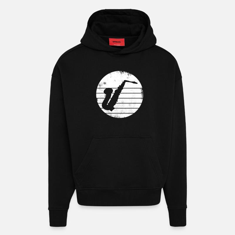 Saxophone Drawing - Hoodie- made by SPREAD  - SOLID BLACK