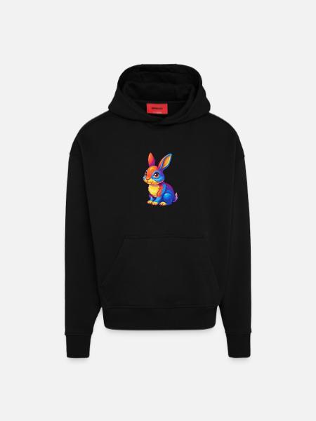 kanin, farverig, kawaii, tegneseriefigur Clipart - Heavyweight oversized organic hoodie made in EU - SOLID BLACK