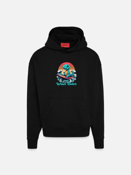 Cute T-Rex Surfer Surfing Gift - Hoodie- made by SPREAD  - SOLID BLACK