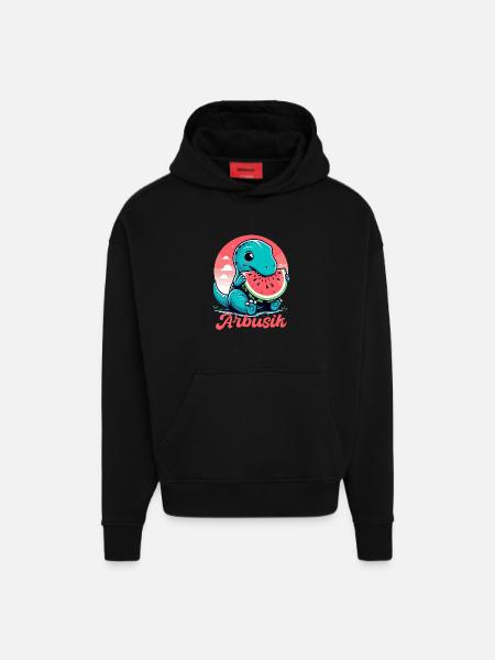 Mignon T-Rex Pastèque Arbusik Cadeau - Sweat à capuche bio épais oversize fabriqué en UE - SOLID BLACK