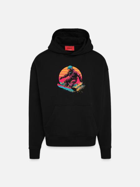 Snowboarder 80s Look - Hoodie- made by SPREAD  - SOLID BLACK