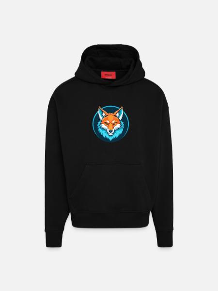prærieulv, sød, kawaii, tegneserie, clipart, dyr, kæledyr, logo - Heavyweight oversized organic hoodie made in EU - SOLID BLACK