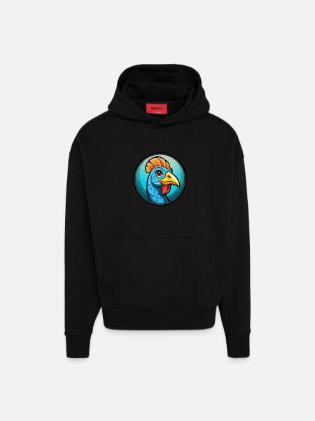 Perliczka Kolorowa Kawaii Postać z kreskówki Pet - Ekologiczna bluza z kapturem oversize z grubego materiału wyprodukowana w UE - SOLID BLACK