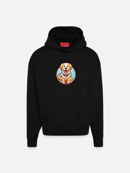 Golden Retriever Hund Sjov Kawaii Tegneserie Dyr - Heavyweight oversized organic hoodie made in EU - SOLID BLACK
