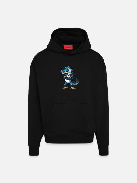 Krokodille Kul Kawaii tegneseriefigur Clipart - Heavyweight Oversized Organic hettegenser produsert i EU - SOLID BLACK