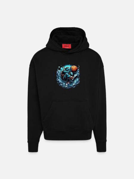 Basketball Turtle Dunking Gift - Hoodie- made by SPREAD  - SOLID BLACK