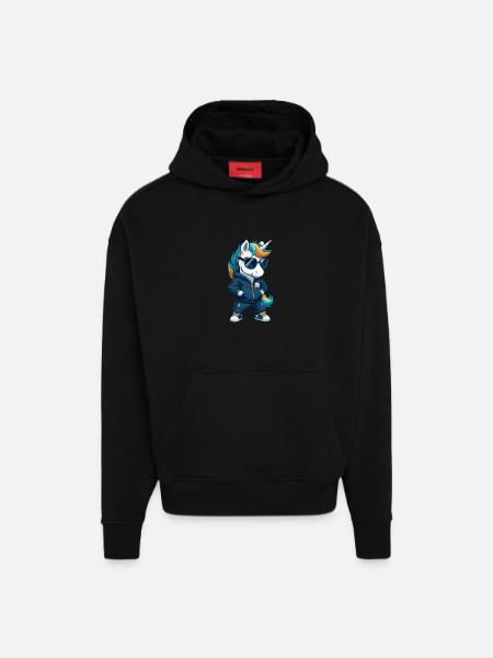 enhjørning, sej, tegneseriefigur, kawaii Clipart - Heavyweight oversized organic hoodie made in EU - SOLID BLACK