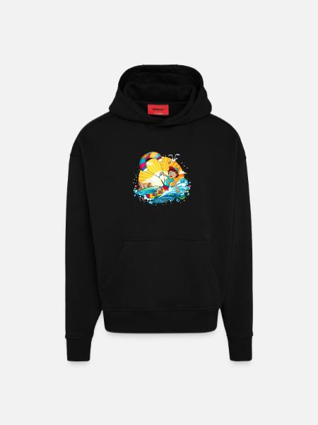 Bunte Illustration eines Kitesurfers - Hoodie- made by SPREAD  - SOLID BLACK